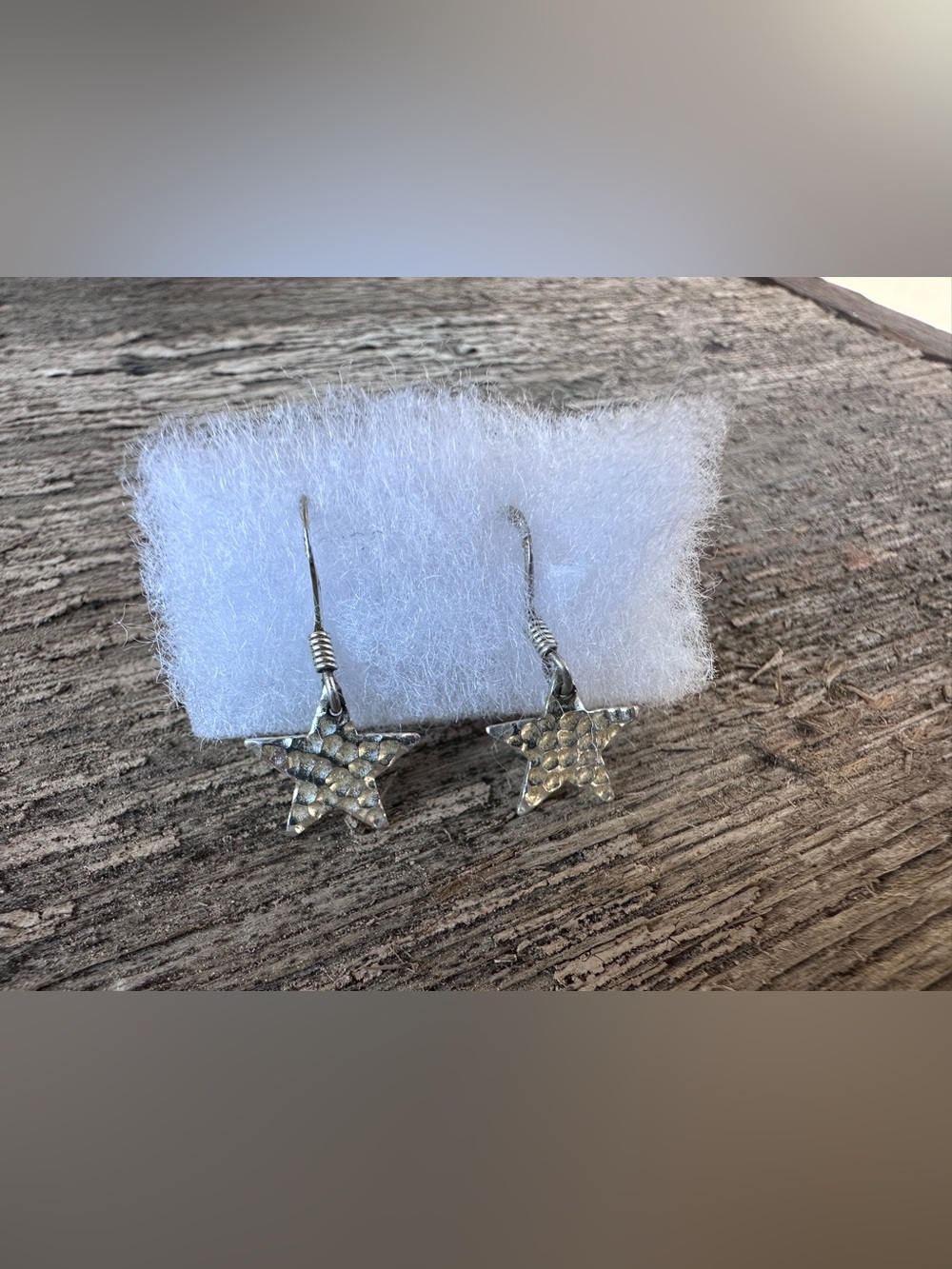 Hammered Silver Star Dangle Earrings